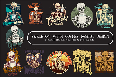 Skeleton with Coffee T-shirt Design animation evil graphic design illustration illustrator minimal skeleton skeleton with coffee t shirt vector