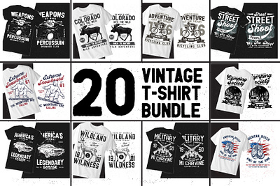 Vintage T-shirt design BIG BUNDLE animation illustration illustrator t shirt design bundle vector vintage vintage t shirt design bundle