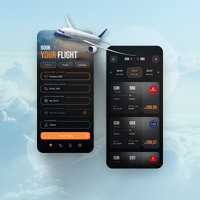 // ✈️ Booking App ✈️ // Mobile Design Concept app application booking concept design digital interface mobile tickets travel ui ux