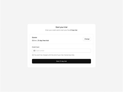 Start your trial checkout credit card freetrial minimalist modal payment saas subscription trial ui ux