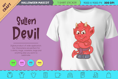 Sullen little devil. Halloween mascot. cartoon characters clipart halloween illustration imp little devil t shirt vector