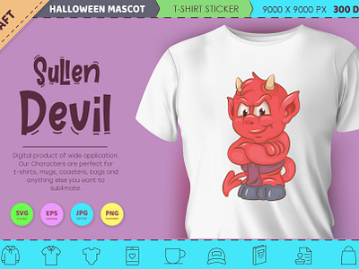 Sullen little devil. Halloween mascot. cartoon characters clipart halloween illustration imp little devil t shirt vector