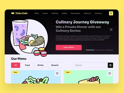 Cafe Webpage / Giveaway 097 97 cafe cafe app cafe webpage daily ui 097 dailyui dailyui097 delivery website design fastfood food food delivery giveaway menu screen reastaurant restaurant website ui uiux website