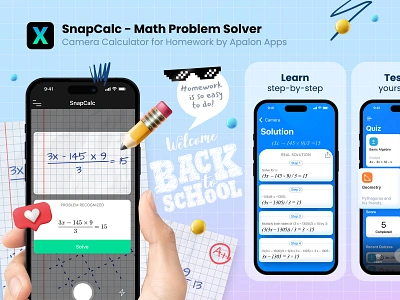 ASO Design for SnapCalc algebra appstore aso back to school backtoschool calc calculator design equation geometry graphic design homework logo math mathematic school screenshot solver typography ui