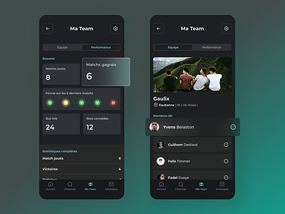 Versus - Football App app dark dark theme football match match making mobile app soccer stats ui