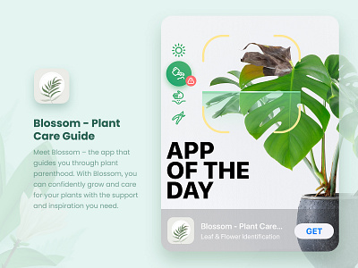 Featuring banner for Blossom ads ai app appoftheday appstore aso banner blossom care disease featuring fertilize flower grow guide leaf plant plant care ui watering
