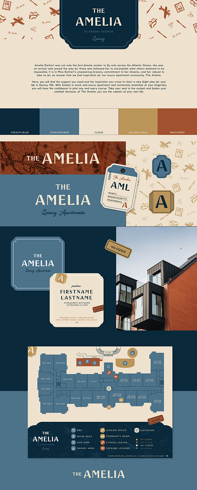The Amelia apartment badge brand identity branding design housing illustration logo travel typography