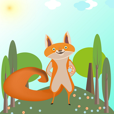 fox character in the meadow branding design graphic design illustration vector