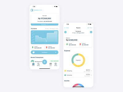 Saving Diary - Expense & Saving Tracker App android app design expense finance illustration ios mobile personal finance saving ui