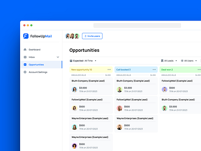 Dashboard Opportunities Cold Mail app design application cold email dashboard design email figma opportunities ui
