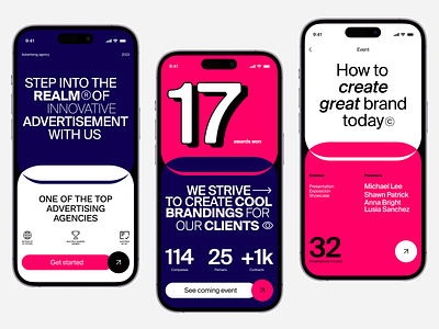 Advertisement Agency - Mobile App Concept 17 advertisement agency app bright colors commercial creative events inspiration ios mobile ping presentation promotion stylish typography ui ux violet