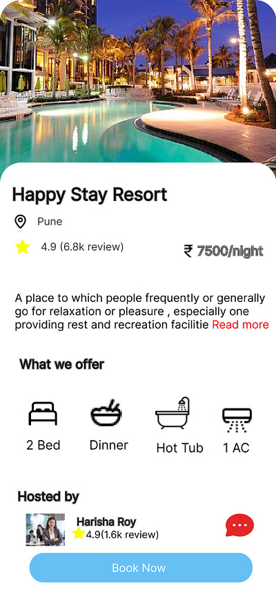 HOTEL BOOKING APP SINGLE SCREEN ui