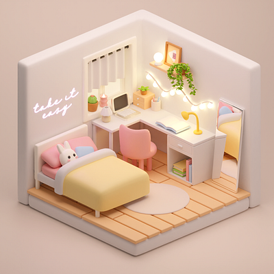 3D Isometric Bedroom 3d design graphic design illustration