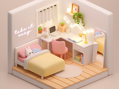 3D Isometric Bedroom 3d design graphic design illustration