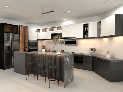Modern kitchen with island 3d 3d design 3d modeling 3d rendering interior design island kitchen design open kitchen