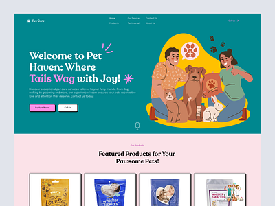 Pet Care Header animallovers landing page modern petadoption petcare petfriendly petgrooming pethealth petillustration petlandingpage petproducts pets petservices petui petux petwebsite retro tranding ui design ux design