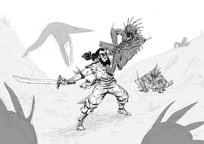 Fight character concept digital et extra extraterrestrial fight golem illustration ovni pirate sketch sword