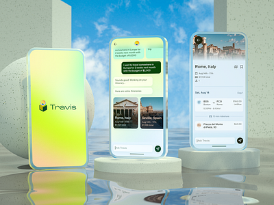 Travis: an AI travel planner 3d app branding design logo mobile ui ux