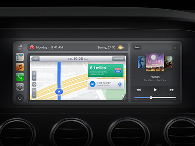 Apple CarPlay Retro app apple automotive car carplay cars clean dashboard design electric maps music navigation retro skeumorphism tesla ui ux