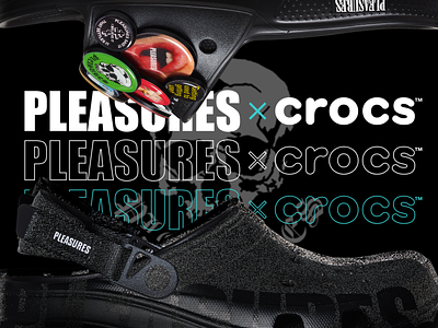 PLEASURES x Crocs | Key Campaign Creative 005 black branding campaign concept crocs design logotype mockup pleasures shoes skull skulls social spooky vector