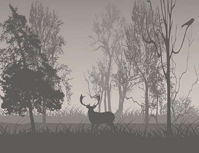 A Deer In forest vectorization deer forst illustrator vecotr vector