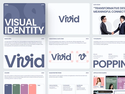 Vivid Agency - Visual Identity Guidelines agency brand brand book brand guide branding design graphic design guidelines light mode logo logo book logomark logotype pastel startup identity v logo visual identity