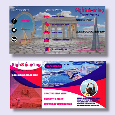 Trifold Brochure Template archaeology brochure honeymoon illustration landmark tourism travel agency trifold
