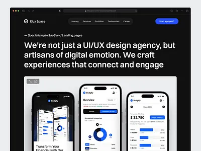 (LIVE) Elux Space - Landing Page Animation agency agency website animation company website component animation corporate creative agency digital agency elux space interaction jitter landing page marketing motion principle protopie saas uiux audit webflow website