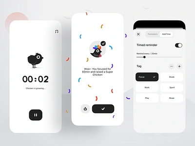 AddTime in ChickFocus App addtime black and white chick countdown focus interesting mobile pomodoro study timer ui ux