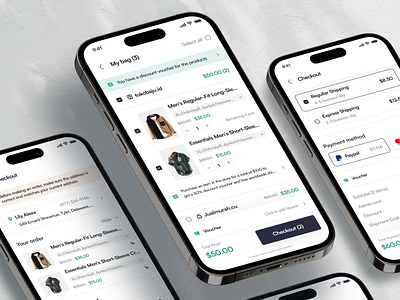 Checkout Flow - Marketplace Mobile App Concept checkout checkout flow checkout process design e commerce app ecommerce app marketplace app mobile app online shop online store order flow order process payment flow payment method payment process shopping shopping app shopping flow ui ux