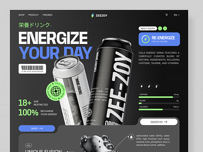Zeezoy - Cola Energy Drink Website ⚡⚡⚡ business creative design drink energy energy drink graphic design home page homepage interface landing page landingpage packaging product design ui ui design ux web design webdesign website website design