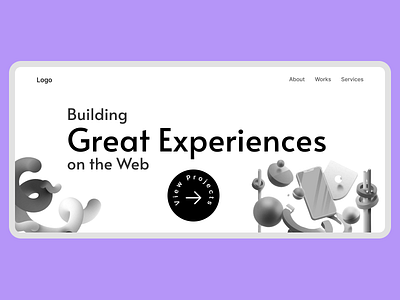 Hero Section with 3d Elements and Large Typography 3d clean design dribbble illustration ui webdesign