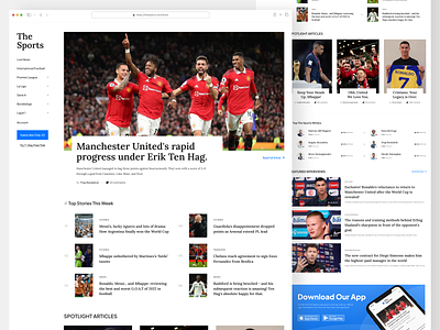 The Sports - Football News Website app design blue clean dashboard design football landing page mockup news portal responsive soccer sport sports ui ui design ux web app web design website