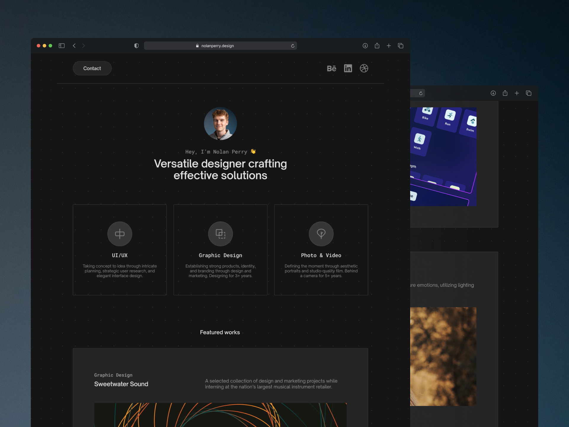 Personal Portfolio animation blue branding dark design developer job jobs personal photo portfolio projects typography ui ux video web design work