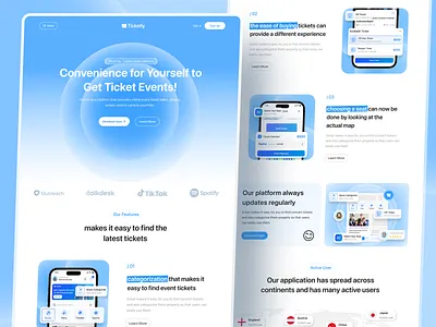 Ticketly - Landing Page blue blue gradient buble design event landing page gradient gradient landing page landing page simple ticket event ticket landing page ui web design