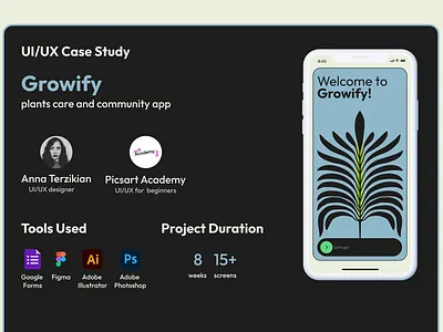 UI/UX Case Study Growify: plants care & community app app graphic design ui ux