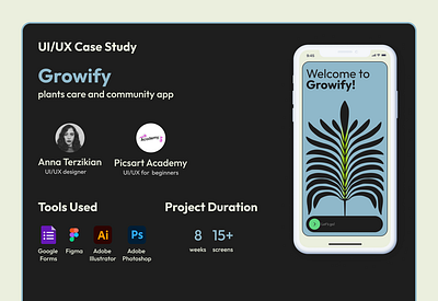UI/UX Case Study Growify: plants care & community app app graphic design ui ux