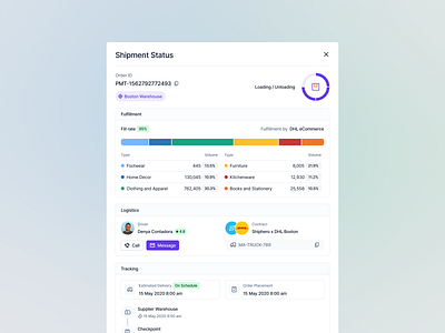 Logistics Insight: Shipment Status & Order Breakdown 🚚 analytics cargo courier delivery design driver freight logistics product design saas schedule shipment shipping tracking ui ux