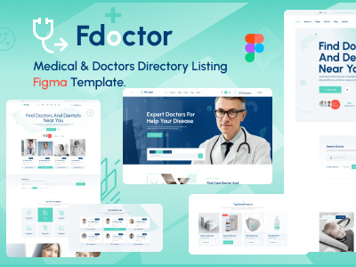 Fdoctor Medical & Doctors Directory Listing Figma Template animation business corporate creative design ecommerce fashion graphic design illustration logo marketing modern motion graphics ui