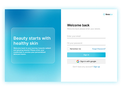 Beautyu - Sign up page website beauty glow log in login onboard page register sign in sign in page sign up signin signup skincare ui ux web design