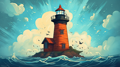 National Lighthouse Day(August 7th) 2023 animation august august 7th blue sky cartoon cartoon lighthouse cartoon natural scenery cartoonist illustration lighthouse day national day national lighthouse day national lighthouse day 2023 ocean seagull