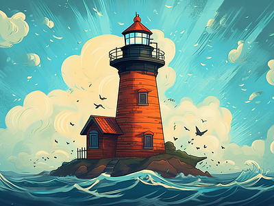 National Lighthouse Day(August 7th) 2023 animation august august 7th blue sky cartoon cartoon lighthouse cartoon natural scenery cartoonist illustration lighthouse day national day national lighthouse day national lighthouse day 2023 ocean seagull