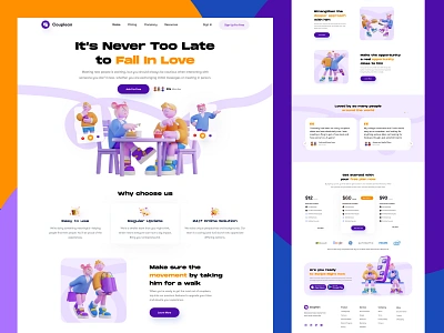 Couplean - Dating App Landing Page 3d landing couple landingpage dating apps landingpage orenjistudio tinder ui website