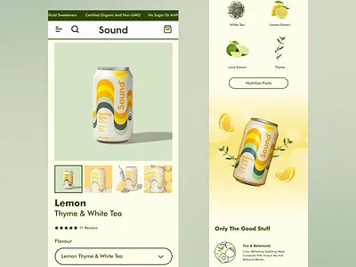 Sound - Product Page Redesigned beverage d2c design drink minimal product page redesigned shopify ui ui ux ui design user interface ux