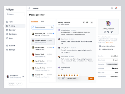Message - HR Dashboard chat chating dashboard data features header interface job joni ahmed message minimal product productdesigner recruitment saas ui design userexperience webapp website work