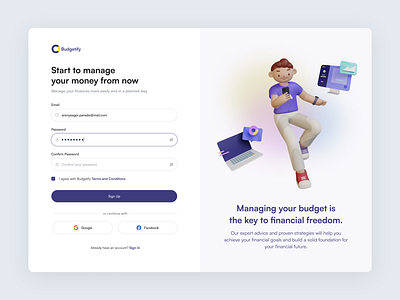 Budgetify - Money Management Login Page branding budget budgeting finance financial service landing page login money sign in ui ui design ux ux design