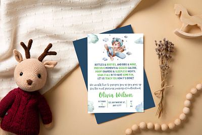 Watercolor Teddy Bear Baby Shower Invite - Bottles & Booties baby shower baby shower invite canva canva template childrens illustration design editable invitation elegant graphic design illustration invitation invitation card minimal nursery watercolor watercolor painting