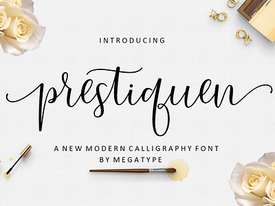 Prestiquen Script branding cover design display fonts headlines illustration modern wedding