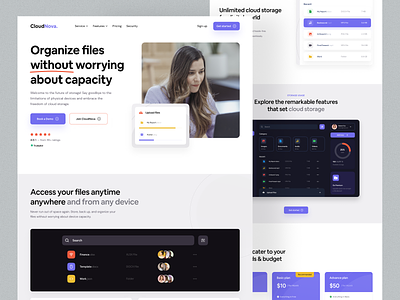 SaaS cloud storage website design business clean cloud storage color design file manager file upload homepage interface landing page minimal saas saas landing page saas startup software storage ui web application web design website