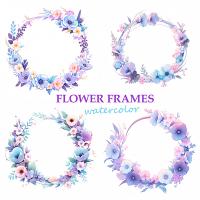 Cute set of round frames ai art branding design frames frames design graphic design illustration typography ui watercolor